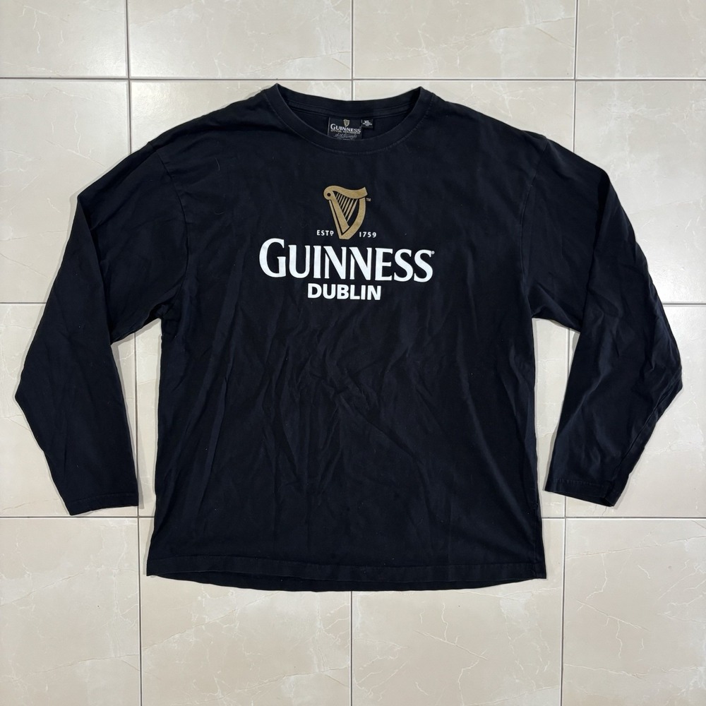 Vintage Guinness T Shirt Dublin Ireland Black Long Sleeve Men's XL Beer